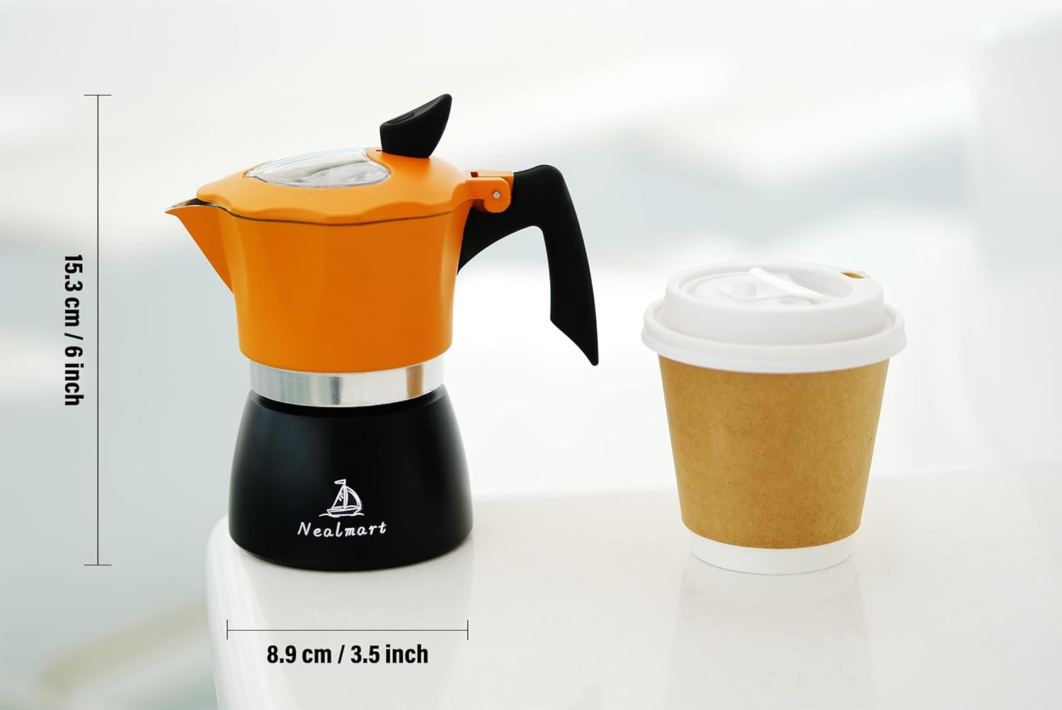 NEALMART Stovetop Espresso Coffee Maker, Orange Premium Aluminum Moka Pot 3 Espresso Cups, Percolator Coffee Pot, Italian Coffee Maker Greca Coffee Maker for Cappuccino or Latte - Amazing Gadgets Outlet