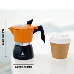 NEALMART Stovetop Espresso Coffee Maker, Orange Premium Aluminum Moka Pot 3 Espresso Cups, Percolator Coffee Pot, Italian Coffee Maker Greca Coffee Maker for Cappuccino or Latte - Amazing Gadgets Outlet