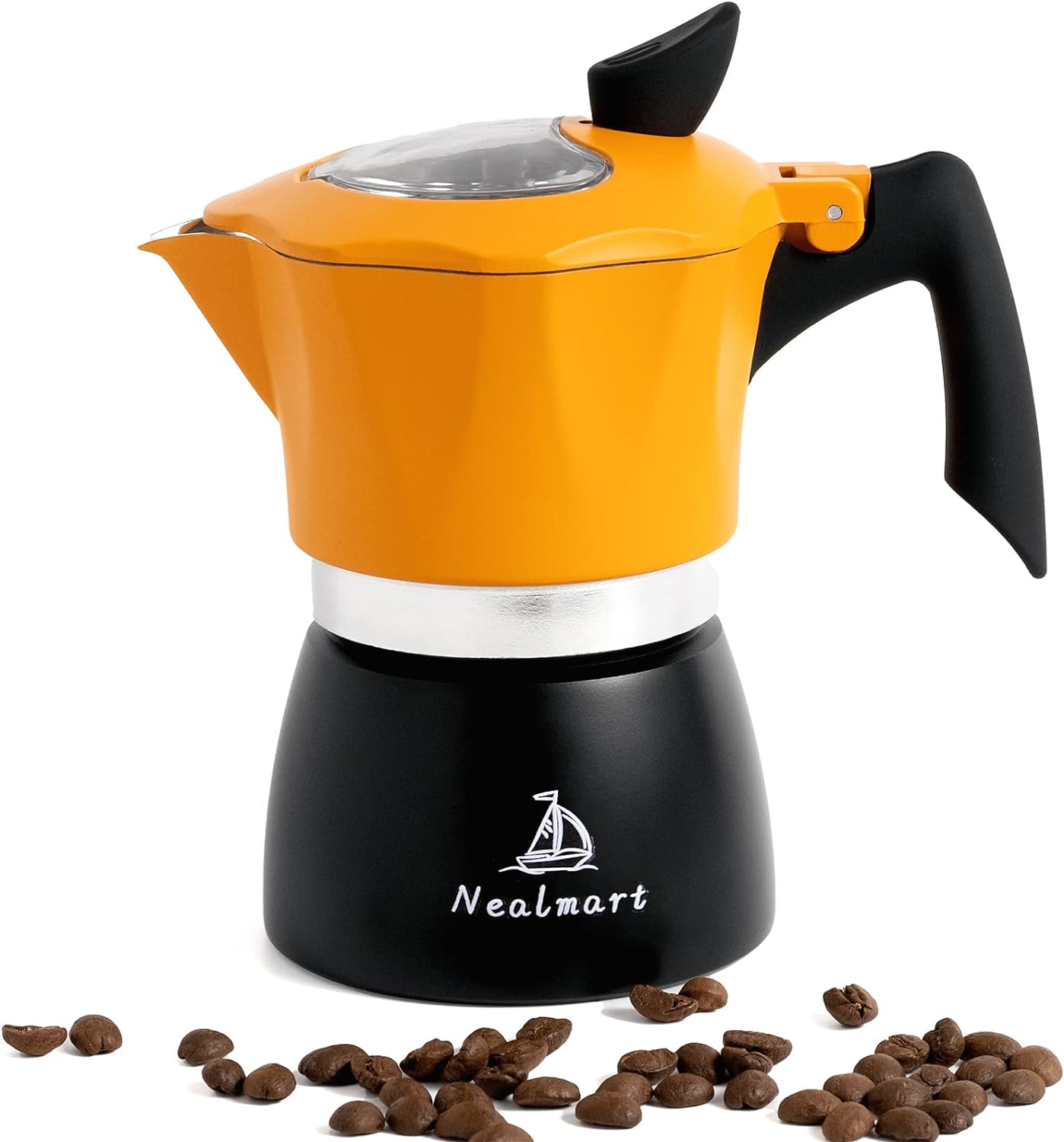 NEALMART Stovetop Espresso Coffee Maker, Orange Premium Aluminum Moka Pot 3 Espresso Cups, Percolator Coffee Pot, Italian Coffee Maker Greca Coffee Maker for Cappuccino or Latte - Amazing Gadgets Outlet