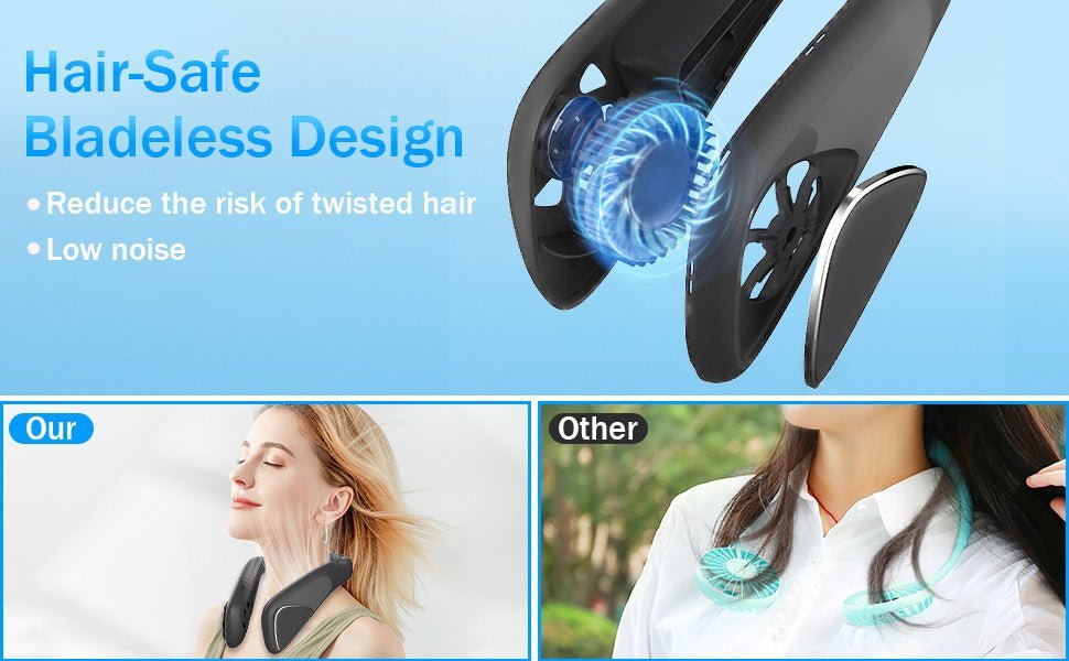 Neck Fan Bladeless Portable Hanging Neck Fan with 3 Speeds, Neck Fans for Women Men Rechargeable USB, Personal Fans Round Neck Wearable Fan Face Fan for Hot Flashes Cooking Office Outdoor, Black - Amazing Gadgets Outlet