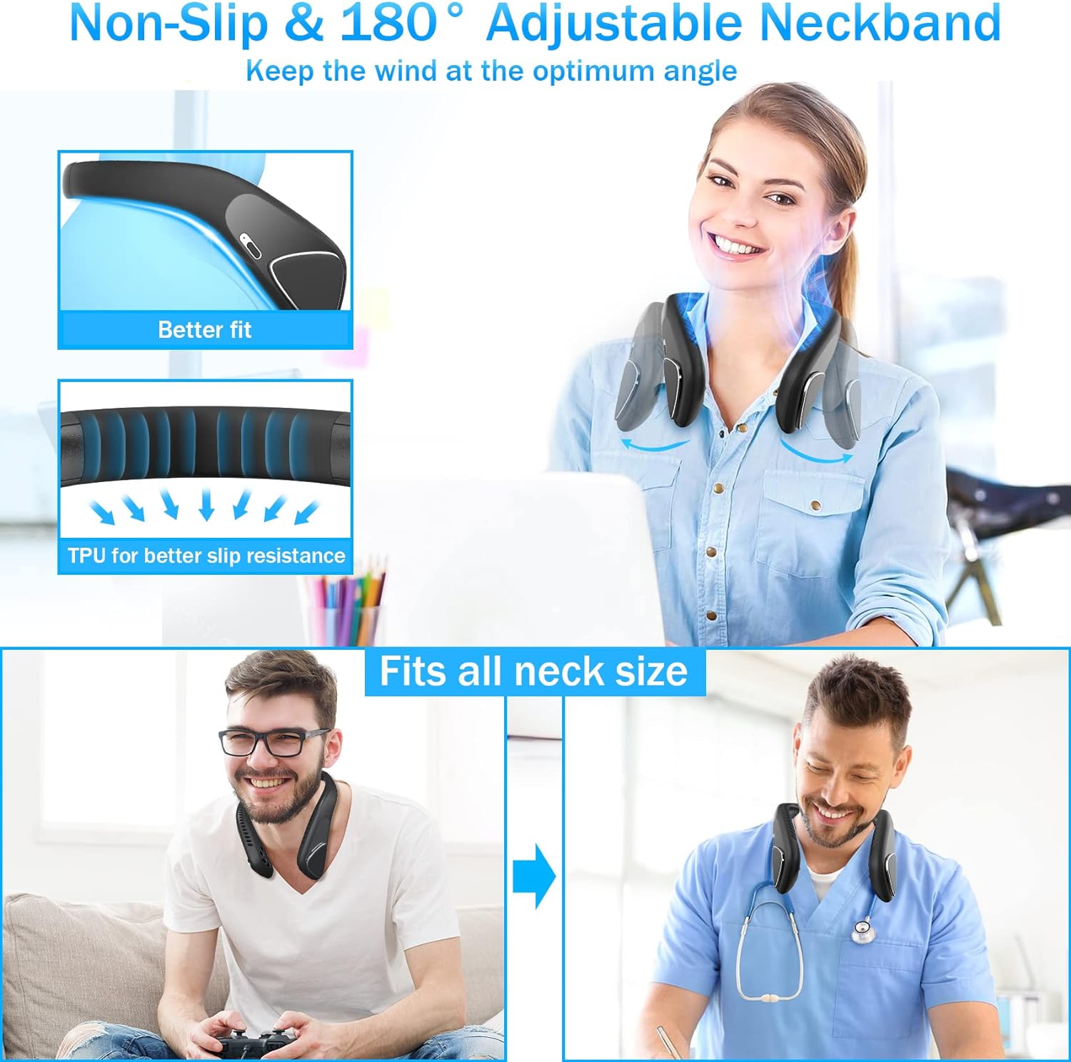 Neck Fan Bladeless Portable Hanging Neck Fan with 3 Speeds, Neck Fans for Women Men Rechargeable USB, Personal Fans Round Neck Wearable Fan Face Fan for Hot Flashes Cooking Office Outdoor, Black - Amazing Gadgets Outlet