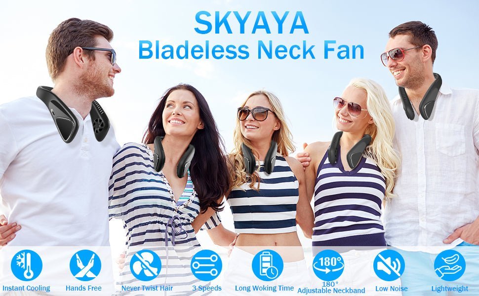 Neck Fan Bladeless Portable Hanging Neck Fan with 3 Speeds, Neck Fans for Women Men Rechargeable USB, Personal Fans Round Neck Wearable Fan Face Fan for Hot Flashes Cooking Office Outdoor, Black - Amazing Gadgets Outlet