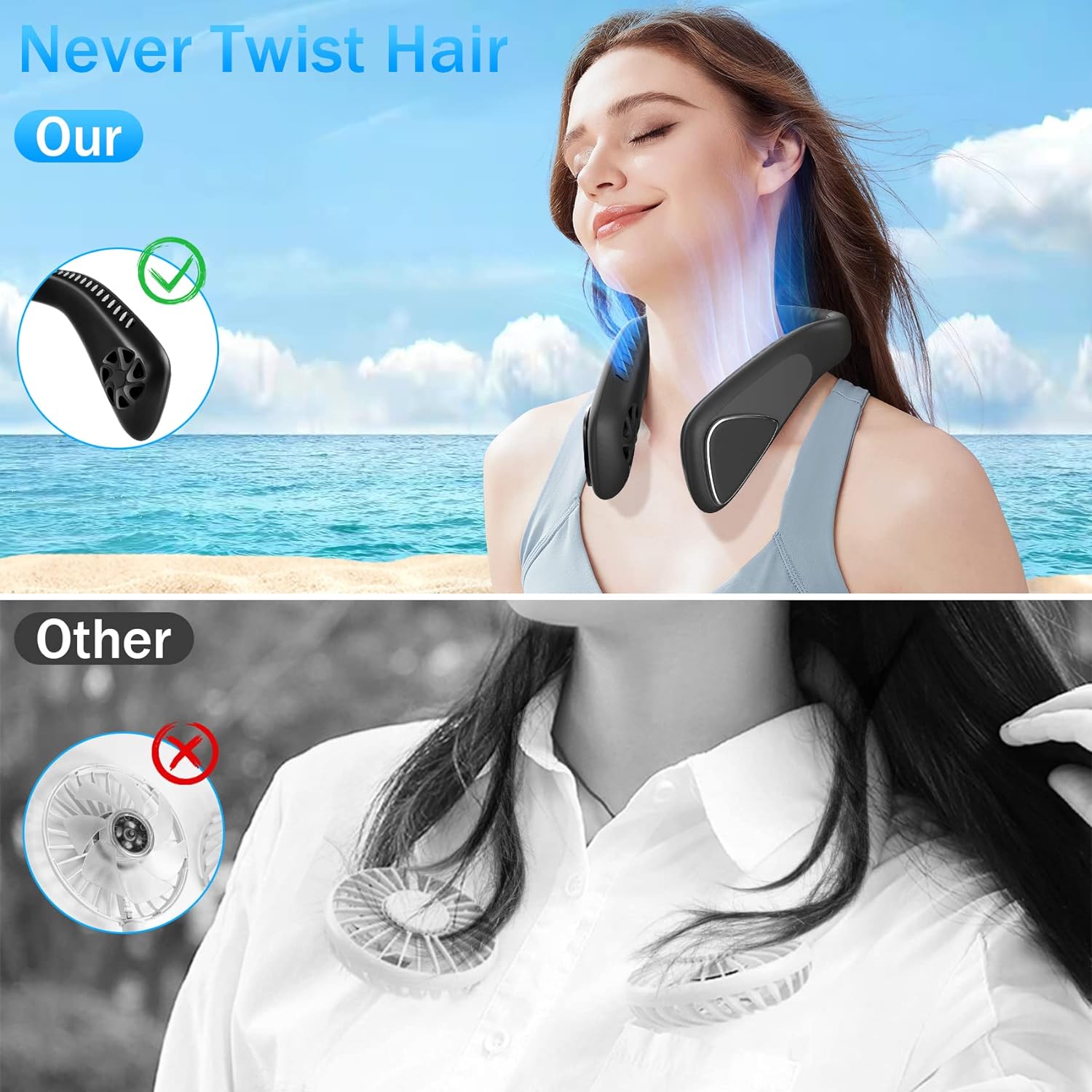 Neck Fan Bladeless Portable Hanging Neck Fan with 3 Speeds, Neck Fans for Women Men Rechargeable USB, Personal Fans Round Neck Wearable Fan Face Fan for Hot Flashes Cooking Office Outdoor, Black - Amazing Gadgets Outlet