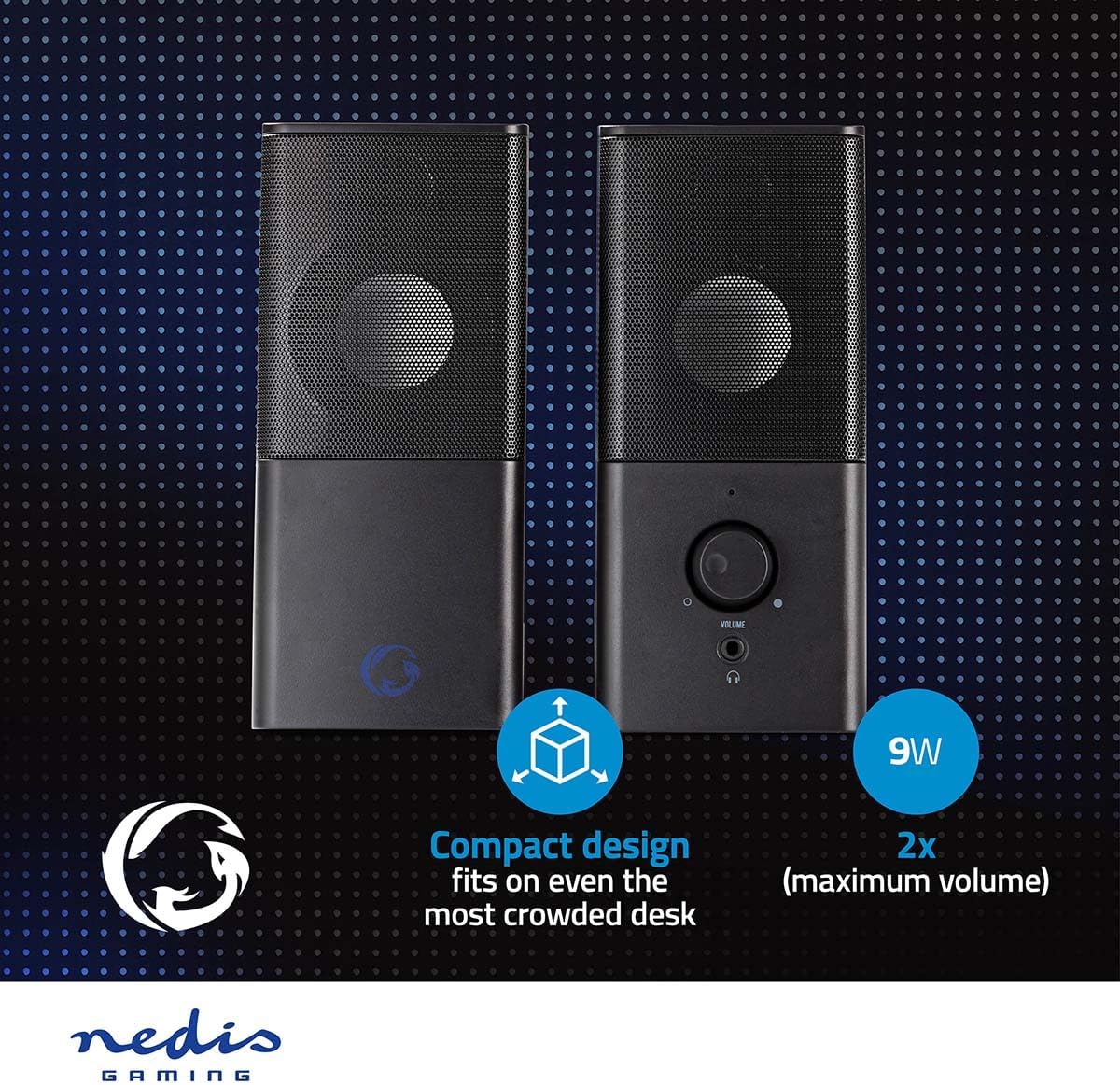 NEDIS Gaming Speakers 2.0 of 18W for PC and Laptops, with USB and 3.5mm, Black - Amazing Gadgets Outlet