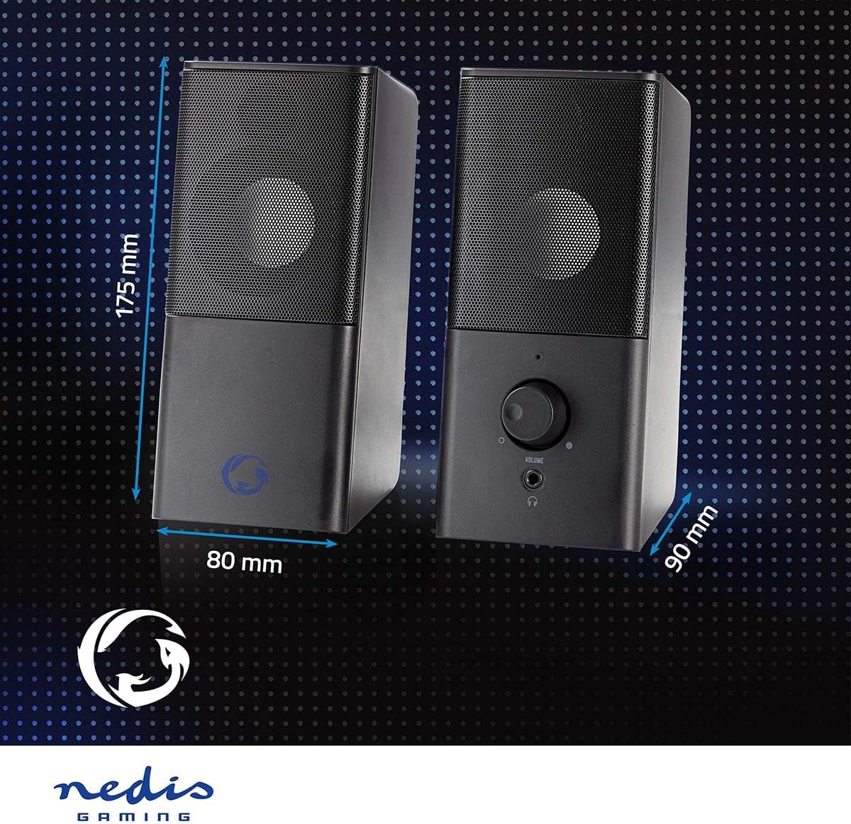 NEDIS Gaming Speakers 2.0 of 18W for PC and Laptops, with USB and 3.5mm, Black - Amazing Gadgets Outlet