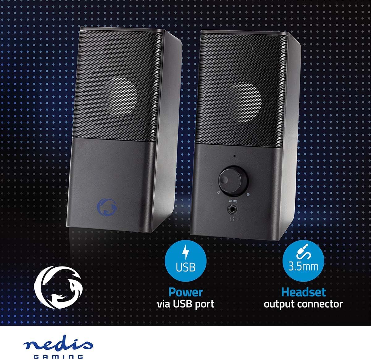 NEDIS Gaming Speakers 2.0 of 18W for PC and Laptops, with USB and 3.5mm, Black - Amazing Gadgets Outlet