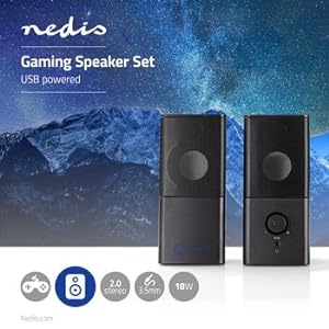 NEDIS Gaming Speakers 2.0 of 18W for PC and Laptops, with USB and 3.5mm, Black - Amazing Gadgets Outlet