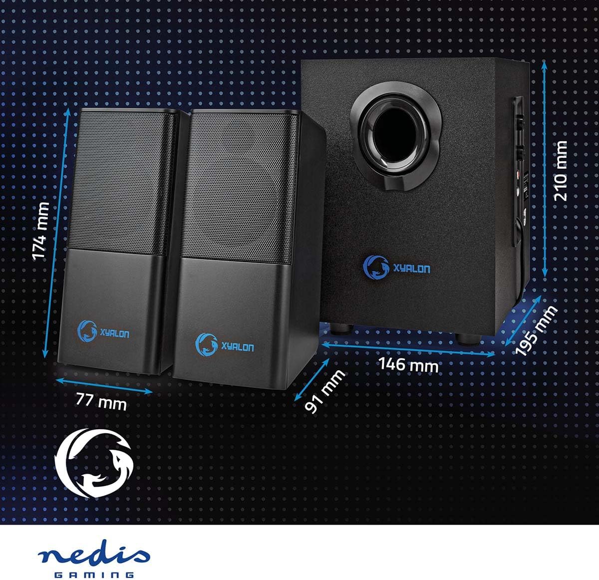 NEDIS Gaming Speakers 2.1 with Subwoofer of 33W for PC and Laptops, with USB and 3.5mm, Black - Amazing Gadgets Outlet