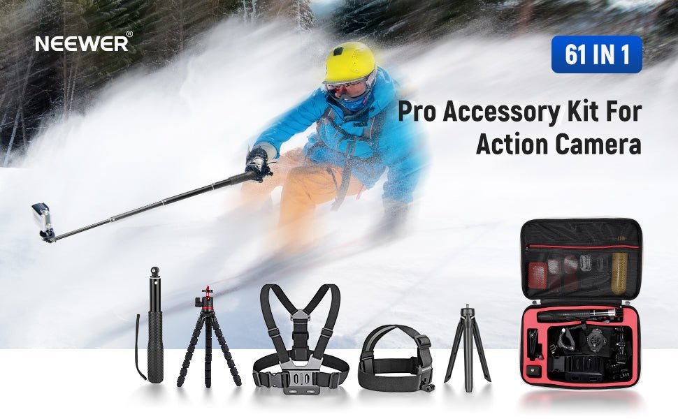 NEEWER Pro Version 61 in 1 Action Camera Accessory Set Compatible with GoPro Hero 12 11 10 9 8 7 6 5 4 Black GoPro Max GoPro Fusion Insta360 X3 X2 GO 3 GO2 DJI Osmo Action 4 3 2 AKASO and More - Amazing Gadgets Outlet