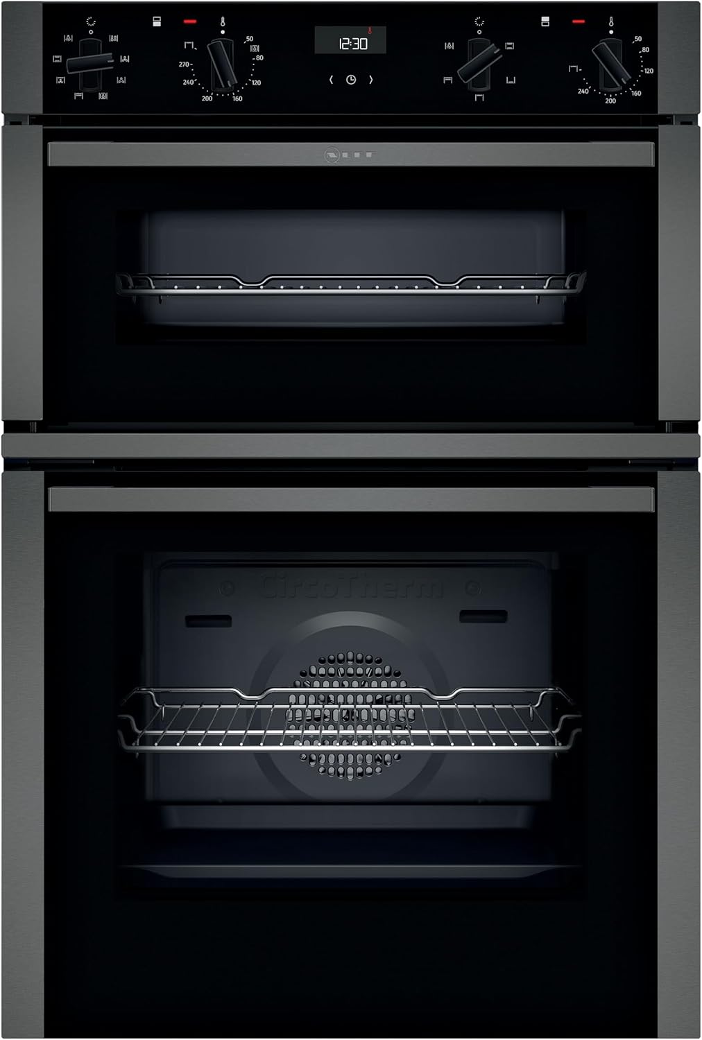 NEFF N50 U1ACE2HG0B Double Oven with CircoTherm, EasyClean interior, Cliprails and LCD Display, Graphite, Integrated, 88.8 x 59.4 x 55cm (H x W x D) - Amazing Gadgets Outlet