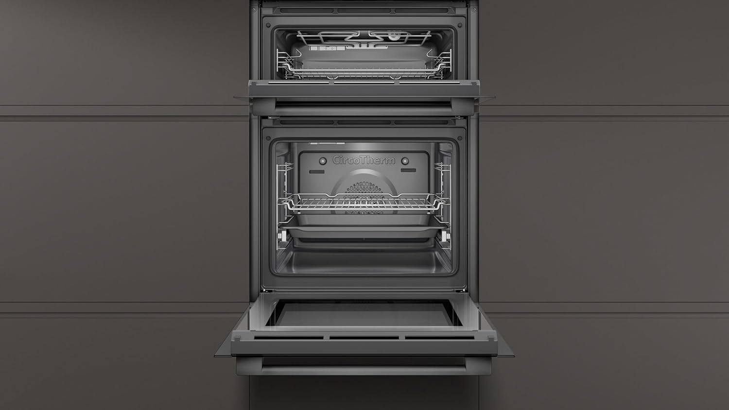 NEFF N50 U1ACE2HG0B Double Oven with CircoTherm, EasyClean interior, Cliprails and LCD Display, Graphite, Integrated, 88.8 x 59.4 x 55cm (H x W x D) - Amazing Gadgets Outlet