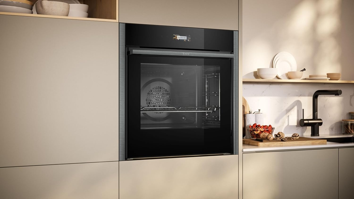 NEFF N70 B54CR71G0B Slide and Hide Single Oven with Pyrolytic Self Cleaning, CircoTherm, 3.7" Full Touch Display, Soft Open, Integrated, 60 x 60cm, Graphite Grey - Amazing Gadgets Outlet