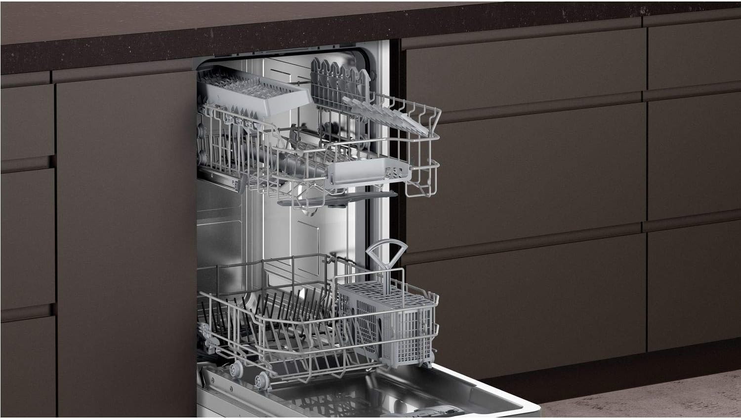 Neff S875HKX20G N50 Full Integrated Slimline Dishwasher, 9 place settings, Home Connect, Vario Hinge, Extra Dry, Flex 1 Basket, InfoLight, 24 hr Time Delay, 81.5cm height, Stainless Steel - Amazing Gadgets Outlet