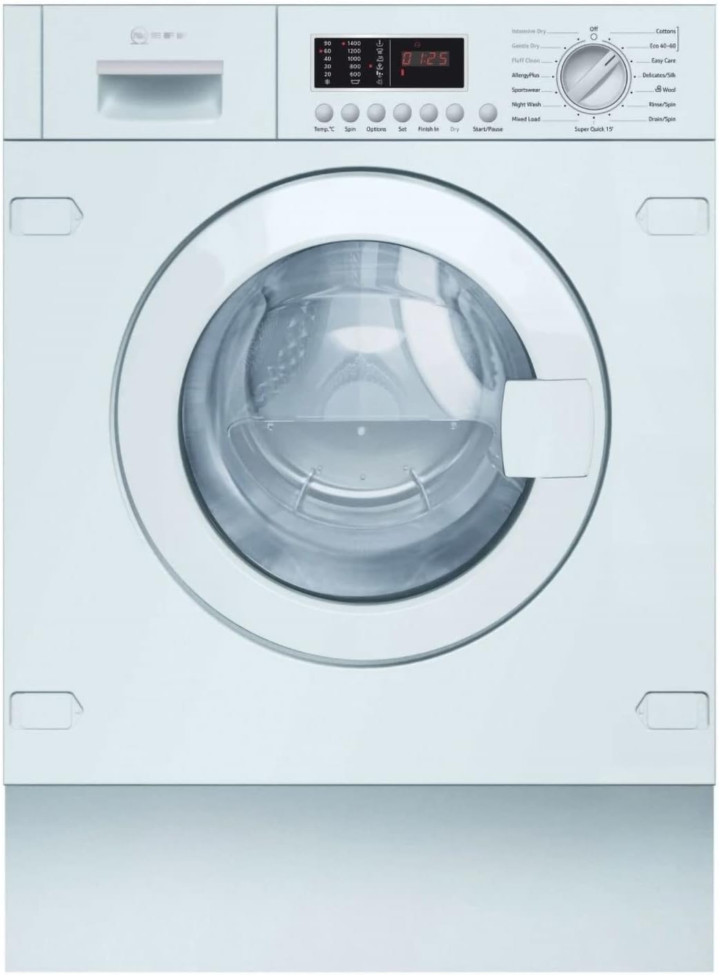 Neff V6540X2GB Built in Washer Dryer, 7kg wash/4kg dry capacity, 1400rpm, Time delay/Time remaining, Sensor drying, LED Display, White - Amazing Gadgets Outlet