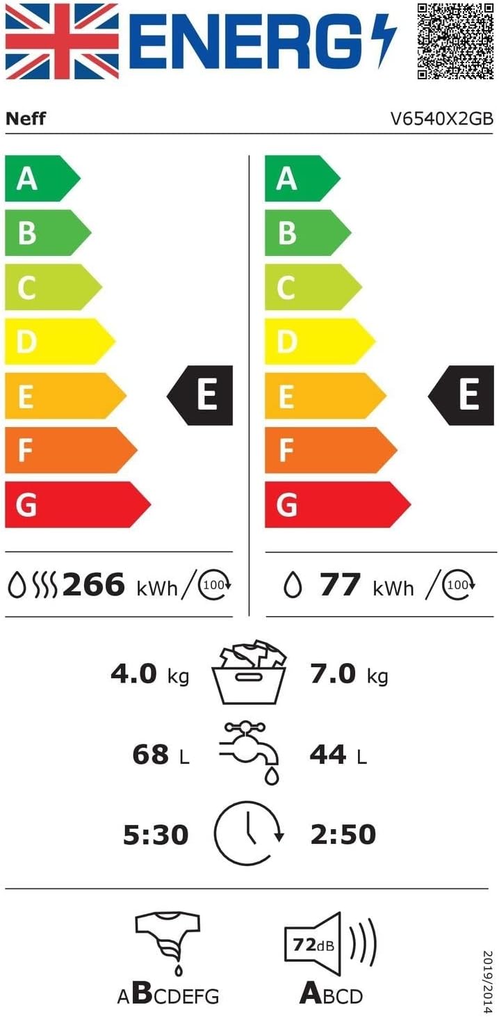 Neff V6540X2GB Built in Washer Dryer, 7kg wash/4kg dry capacity, 1400rpm, Time delay/Time remaining, Sensor drying, LED Display, White - Amazing Gadgets Outlet