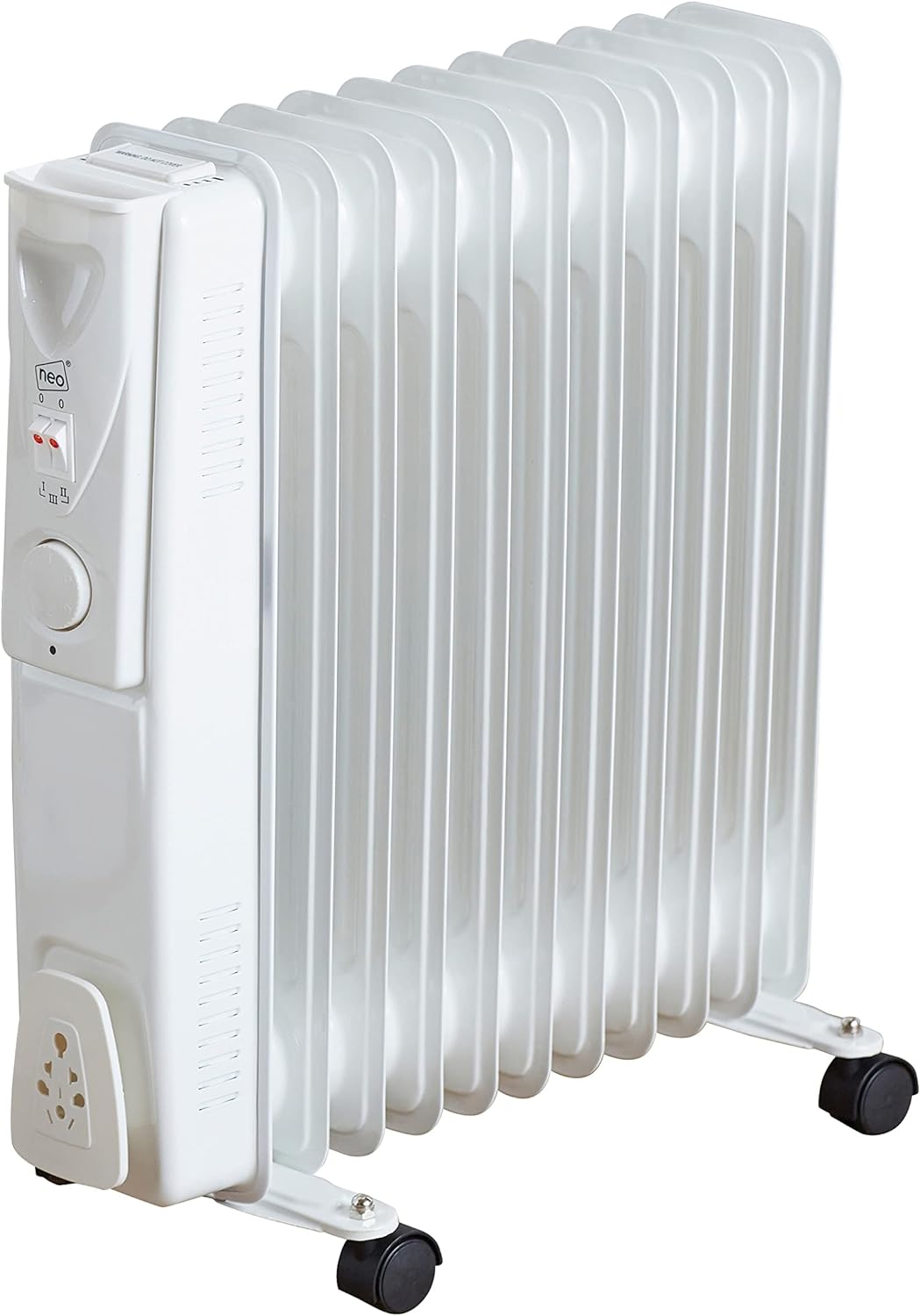 Neo 2500W 11 Fin Electric Oil Filled Radiator Portable Heater With 3 Heat Settings Thermostat (White) - Amazing Gadgets Outlet