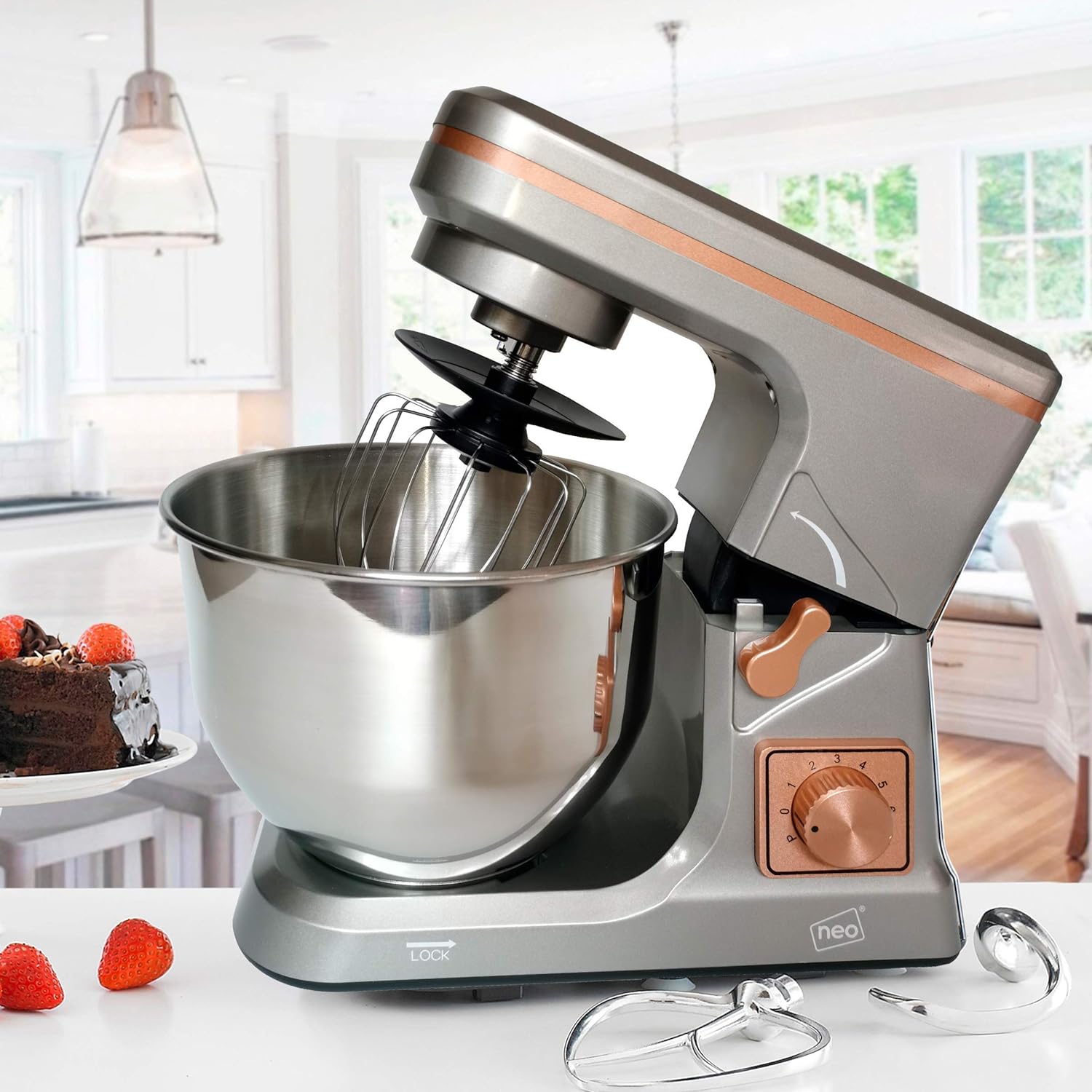 Neo Grey & Copper Food Baking Electric Stand Mixer 5L 6 Speed Stainless Steel Mixing Bowl 800W… - Amazing Gadgets Outlet