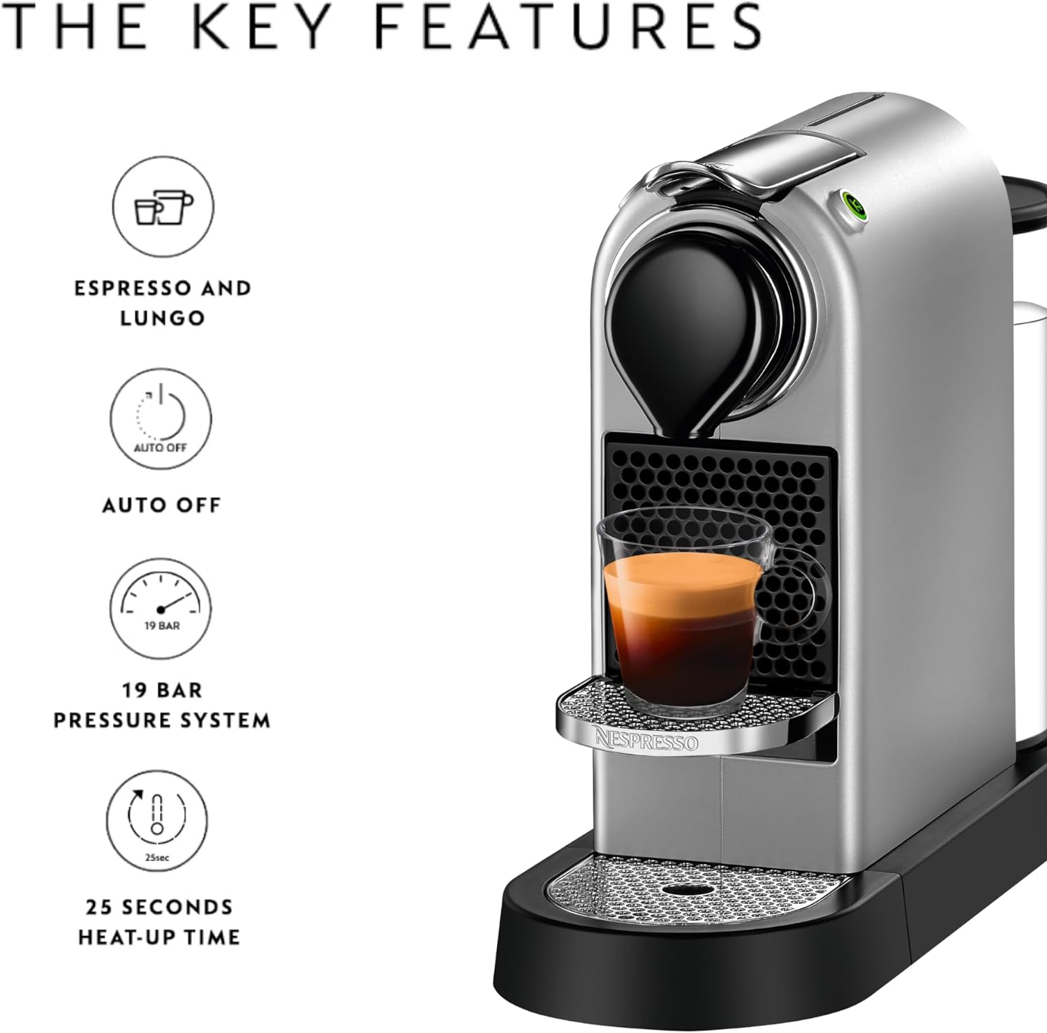 Nespresso Citiz Automatic Pod coffee machine for Americano, Decaf, Espresso by Krups in Silver - Amazing Gadgets Outlet