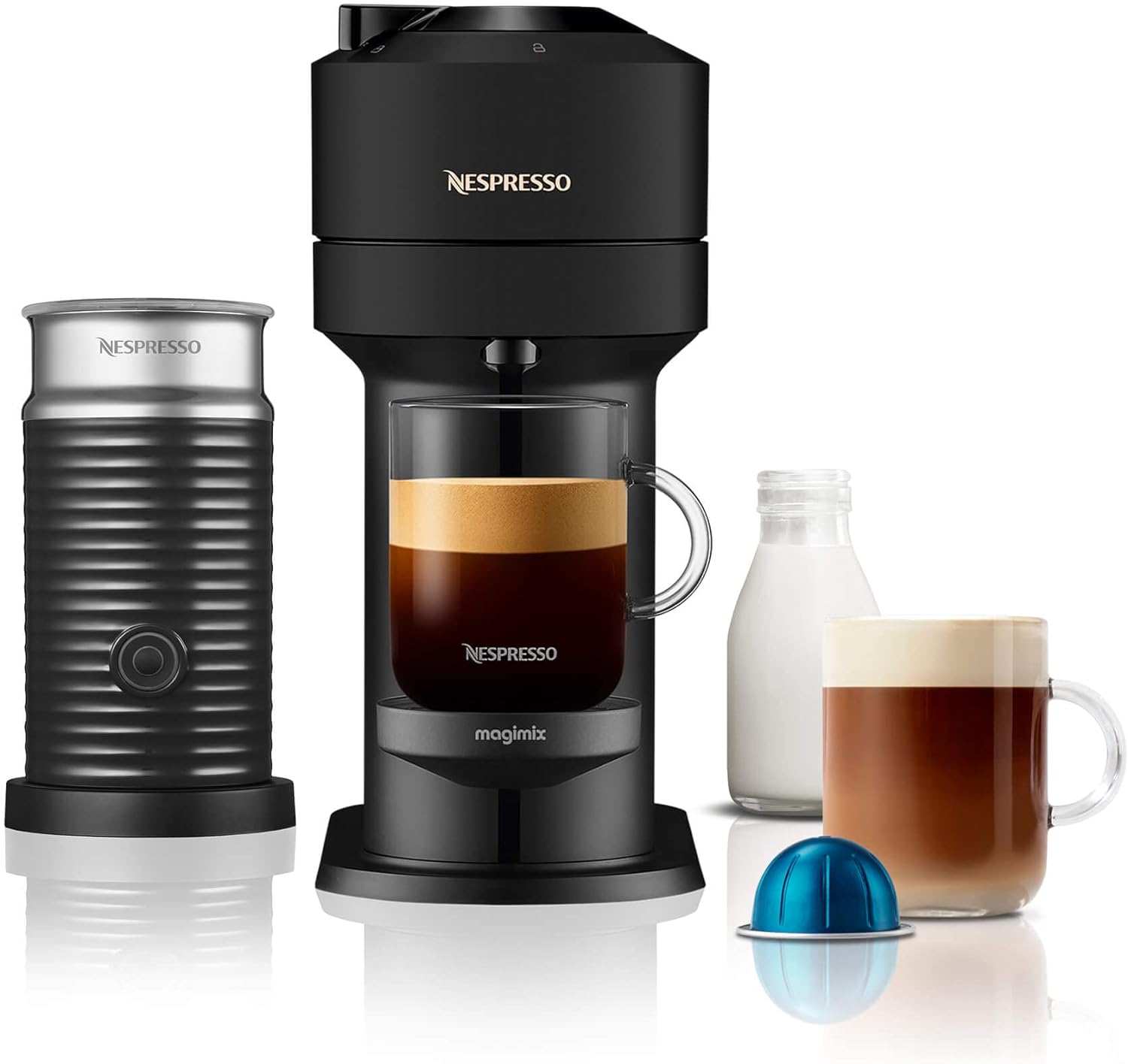 Nespresso Vertuo Next Automatic Pod Coffee Machine with Milk Frother for Espresso, Cappuccino and Latte by Magimix in Matt Black [Amazon Exclusive] - Amazing Gadgets Outlet