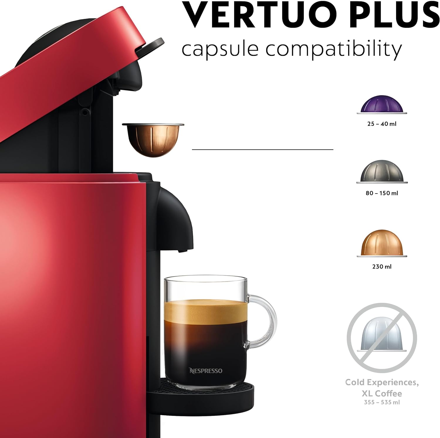 Nespresso Vertuo Plus Automatic Pod Coffee Machine for Americano, Decaf, Espresso by Magimix in Red - Amazing Gadgets Outlet