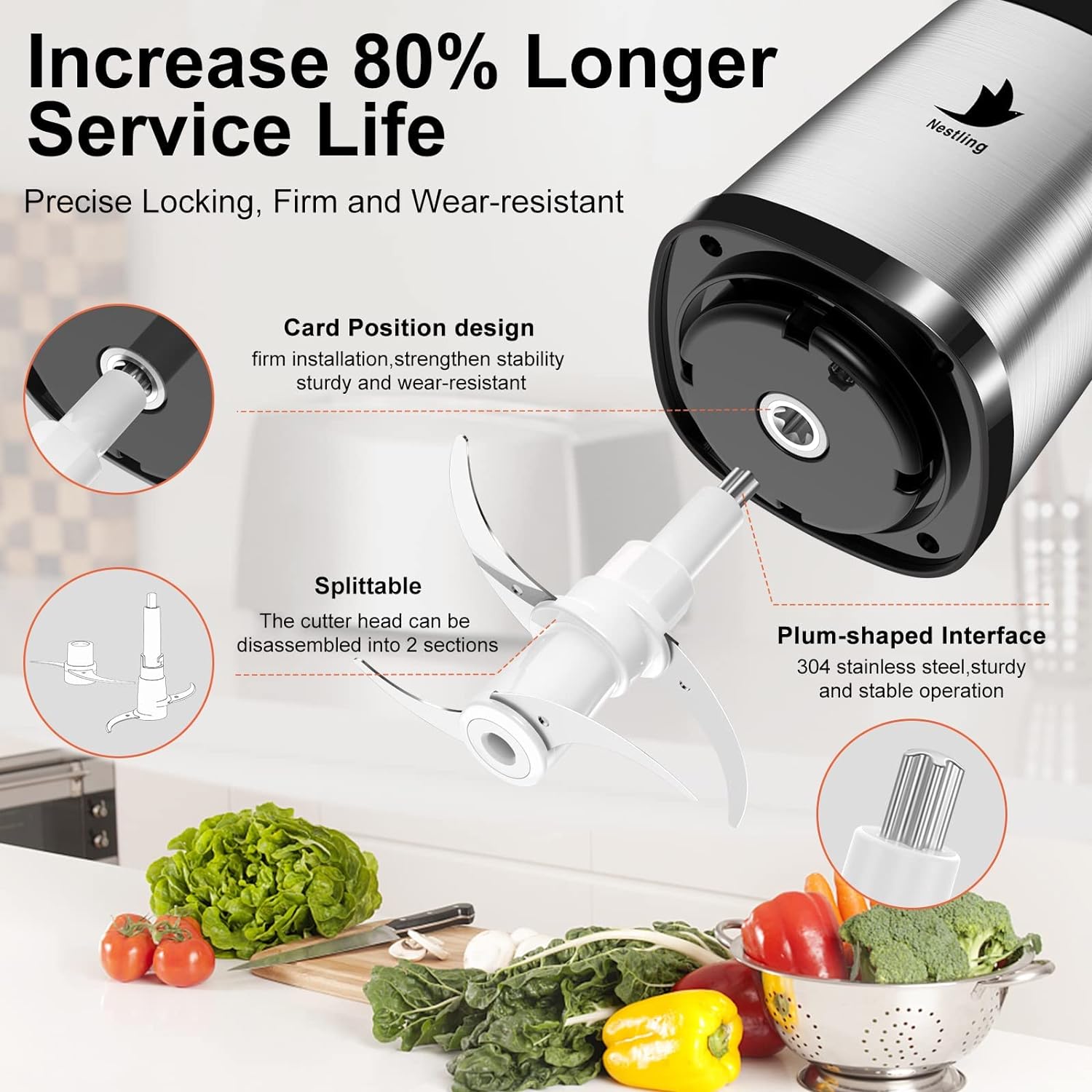 Nestling 600W Kitchen Mini Food Chopper, 2L Stainless Steel Bowl, 3 Speeds Control Electric Food Processor, 4 Bi - Level Blades Meat Grinder, Vegetable Fruit Onion Cutter, Garlic Peeler, Electric Whisk - Amazing Gadgets Outlet