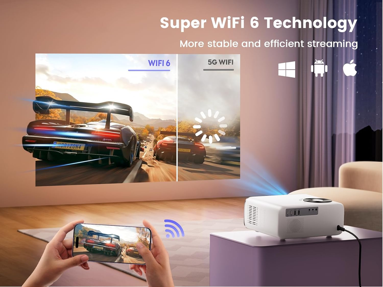 【Netflix/YouTube Built - in Android TV】Projector, WiMiUS 25000 Lumen Portable WiFi 6 Bluetooth Full HD 1080P Projector 4K Support, Short Throw Smart Projector for Home Cinema, Travel, Camping - Amazing Gadgets Outlet