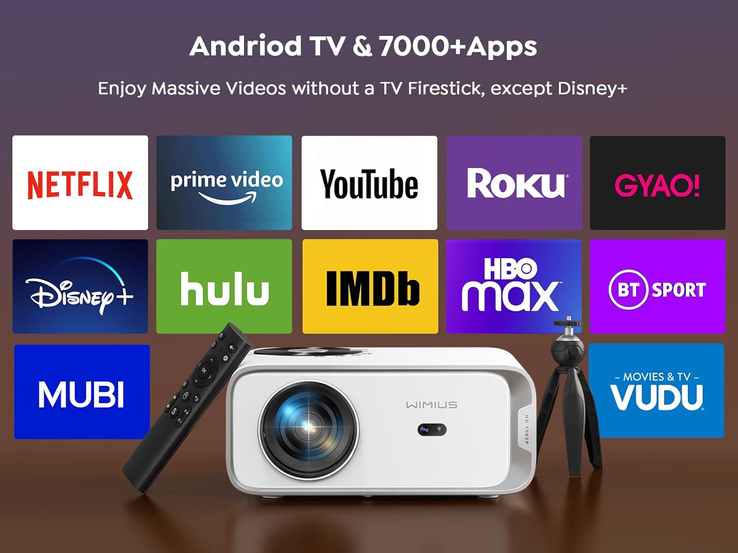 【Netflix/YouTube Built - in Android TV】Projector, WiMiUS 25000 Lumen Portable WiFi 6 Bluetooth Full HD 1080P Projector 4K Support, Short Throw Smart Projector for Home Cinema, Travel, Camping - Amazing Gadgets Outlet