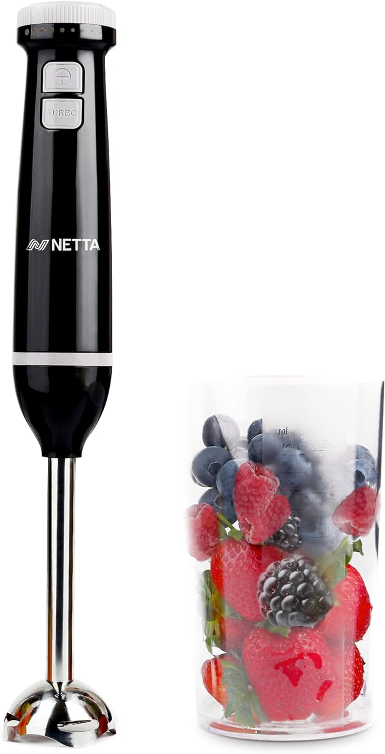 NETTA 3 in 1 Hand Blender, Whisk and Mini Chopper with 700ml Beaker - Powerful 600W - Electric Whisk, Immersion Mixer, 500ml Chopper Bowl - Stainless Steel Blades - BPA Free - Amazing Gadgets Outlet