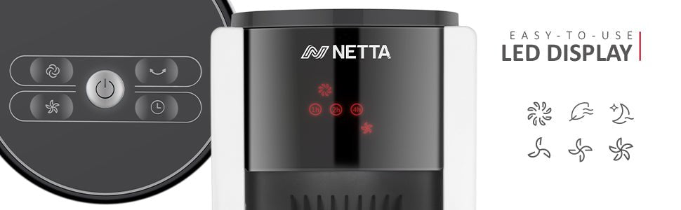 NETTA 42 Inch Tower Fan with Oscillating Function, Remote Control, 3 Operating Modes, 3 Speed Settings, LED Display and 7 Hour Timer for Home & Office - 45W - Amazing Gadgets Outlet