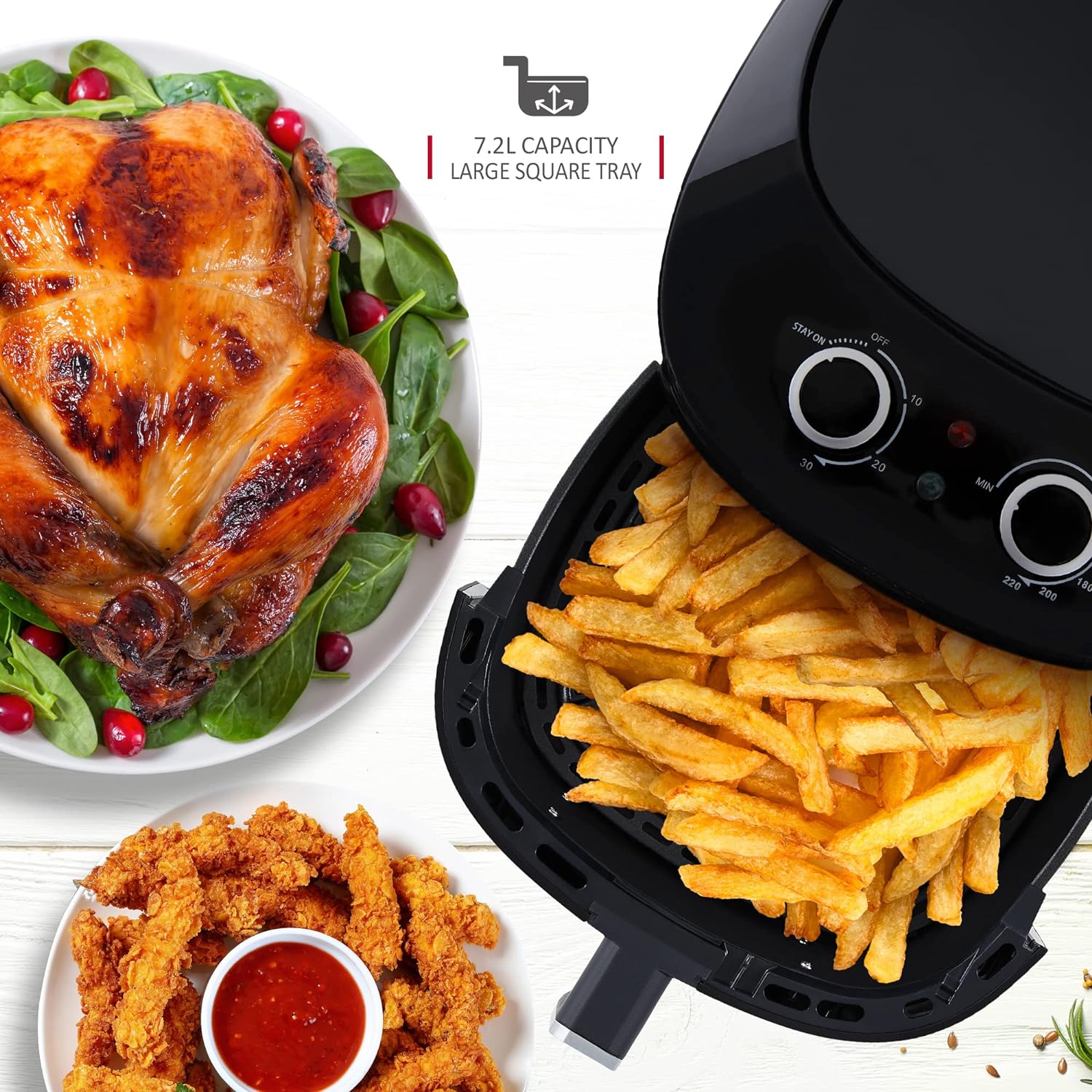 NETTA Air Fryer 7.2L - Adjustable Temperature Control and Timer - Removable Shelf - Rapid Air Circulation - Healthier Oil - Free Cooking at Home - 1800W - Amazing Gadgets Outlet