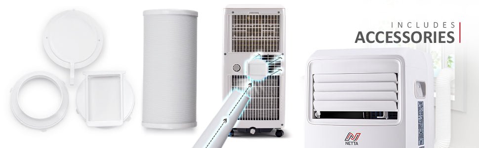 NETTA Portable Air Conditioner 3 - IN - 1 8000BTU, Dehumidifier, Cooling Fan - WiFi Smart App, 3 Speed Settings, Weekly Timer, Remote Control [Energy Class A] - Amazing Gadgets Outlet