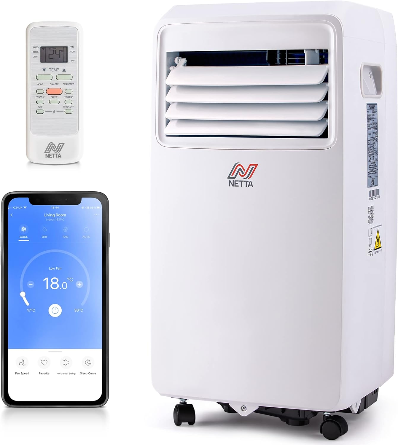 NETTA Portable Air Conditioner 3 - IN - 1 8000BTU, Dehumidifier, Cooling Fan - WiFi Smart App, 3 Speed Settings, Weekly Timer, Remote Control [Energy Class A] - Amazing Gadgets Outlet