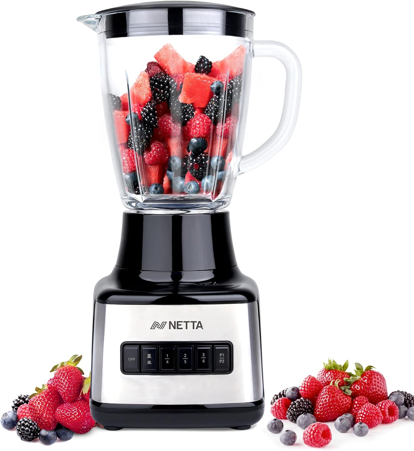 NETTA Table Blender - Smoothie Maker with Glass Jug - Electric Jug Mixer and Grinder - 8 Speed Settings, 500W - Ideal for Liquidisers, Milkshake, Ice Crusher, Smoothies, Fruit Juice, Protein Shake - Amazing Gadgets Outlet