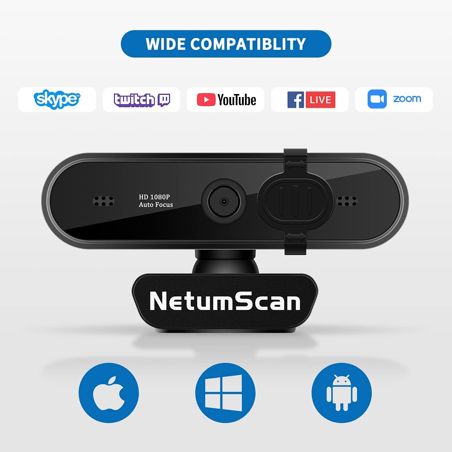 NetumScan Webcam 1080P Full HD Stereo Microphone with Autofocus, 2 Megapixel Web Camera Video Chat Recording, Compatible Windows, Mac - Amazing Gadgets Outlet