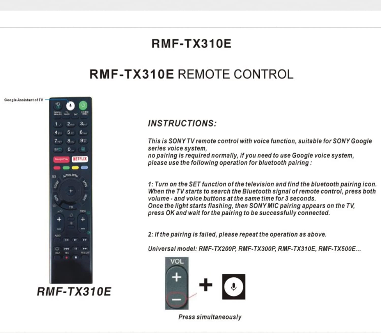 NEW RMF - TX310E voice Remote Control Adapted to remote for sony tv compatible Sony Bravia LED LCD TV KD - 49XE8004 KD - 49XE8005 KD - 43XF8096 KD - 43XF8505 KD - 43XF8577 KD - 43XF8588 KD - 43XF8596 KD -   Import  Single ASIN  Import  Multiple ASIN ×Product cust - Amazing Gadgets Outlet