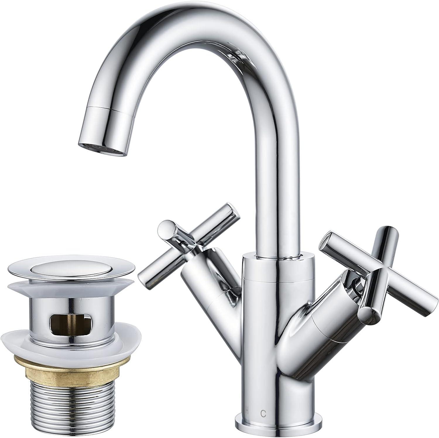 NewEast Basin Mixer Tap, Dual Cross Handle Swivel Spout Bathroom Sink Taps with Pop Up Waste, Modern Chrome Basin Tap   Import  Single ASIN  Import  Multiple ASIN ×Product customization General Description Gallery Reviews Variations - Amazing Gadgets Outlet