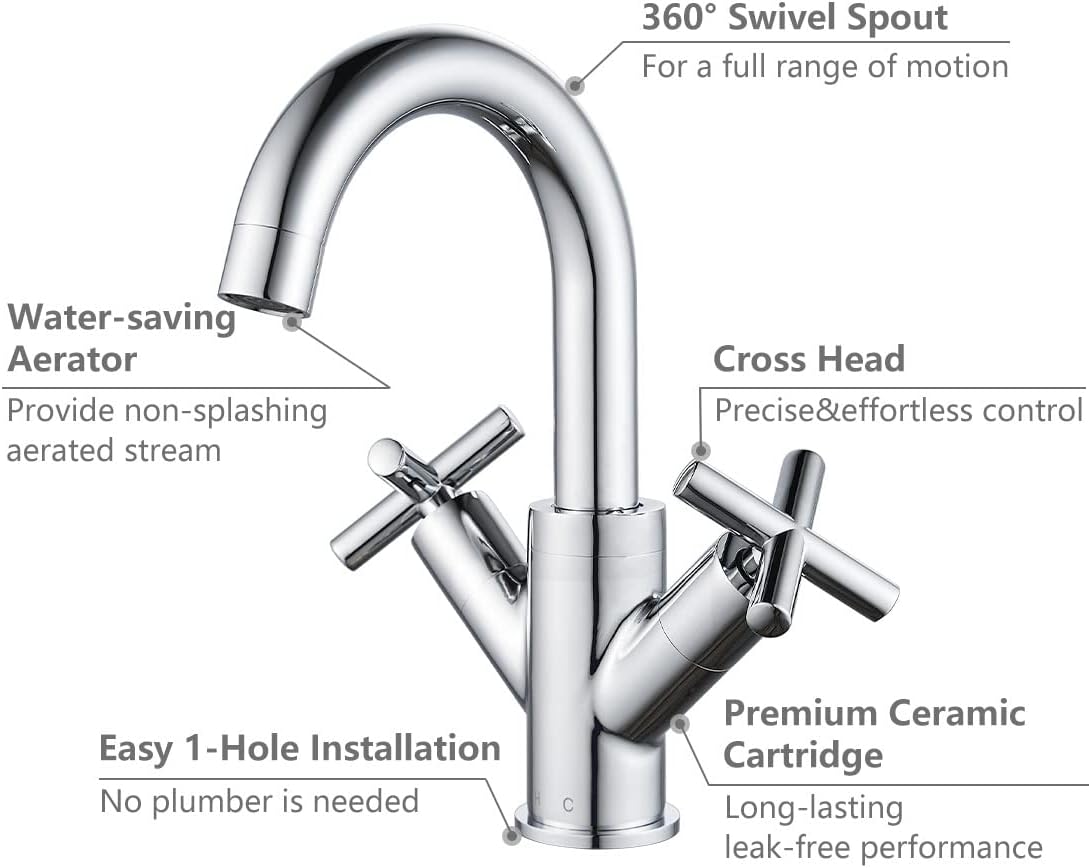 NewEast Basin Mixer Tap, Dual Cross Handle Swivel Spout Bathroom Sink Taps with Pop Up Waste, Modern Chrome Basin Tap   Import  Single ASIN  Import  Multiple ASIN ×Product customization General Description Gallery Reviews Variations - Amazing Gadgets Outlet