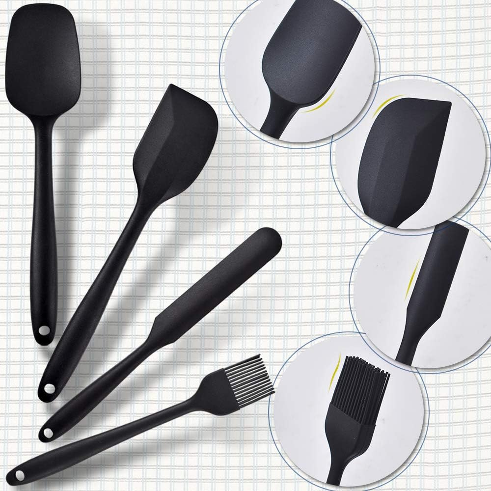 Newk Heat Resistant Silicone Spatula Set, 6 - Piece Set, Nonstick Rubber Spatula Kitchen Utensils with Stainless Steel Core for Cooking, Baking, and Mixing, Dishwasher Safe Bakeware, Black - Amazing Gadgets Outlet