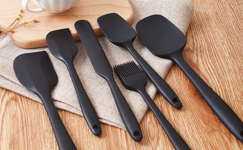 Newk Heat Resistant Silicone Spatula Set, 6 - Piece Set, Nonstick Rubber Spatula Kitchen Utensils with Stainless Steel Core for Cooking, Baking, and Mixing, Dishwasher Safe Bakeware, Black - Amazing Gadgets Outlet