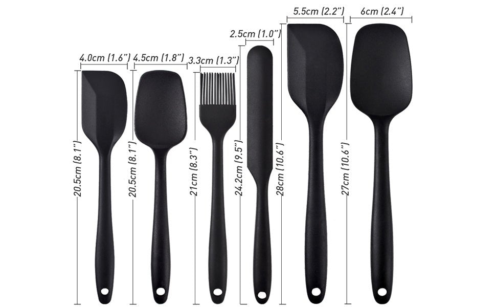 Newk Heat Resistant Silicone Spatula Set, 6 - Piece Set, Nonstick Rubber Spatula Kitchen Utensils with Stainless Steel Core for Cooking, Baking, and Mixing, Dishwasher Safe Bakeware, Black - Amazing Gadgets Outlet