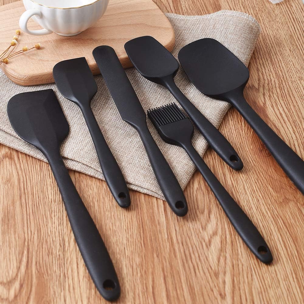 Newk Heat Resistant Silicone Spatula Set, 6 - Piece Set, Nonstick Rubber Spatula Kitchen Utensils with Stainless Steel Core for Cooking, Baking, and Mixing, Dishwasher Safe Bakeware, Black - Amazing Gadgets Outlet