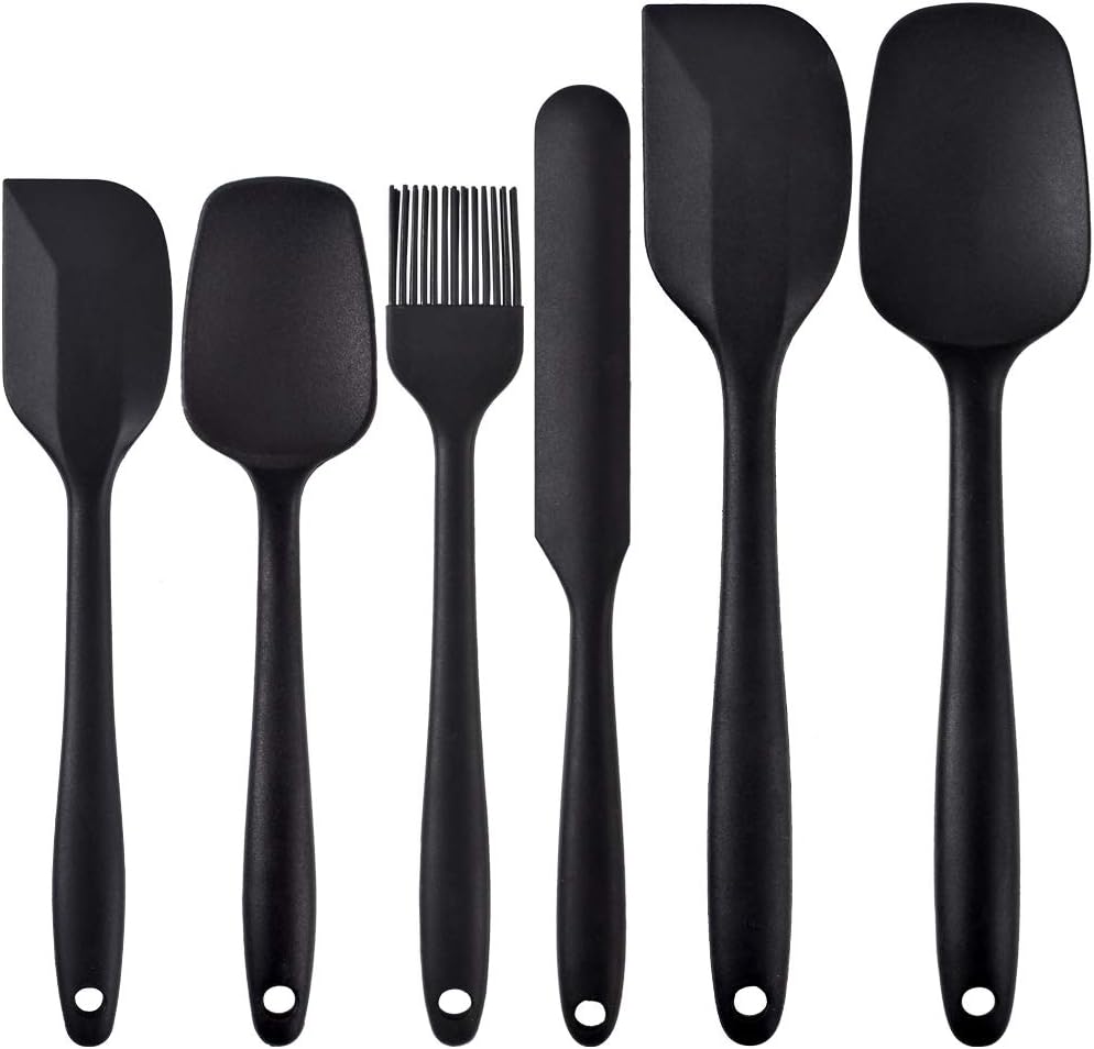 Newk Heat Resistant Silicone Spatula Set, 6 - Piece Set, Nonstick Rubber Spatula Kitchen Utensils with Stainless Steel Core for Cooking, Baking, and Mixing, Dishwasher Safe Bakeware, Black - Amazing Gadgets Outlet