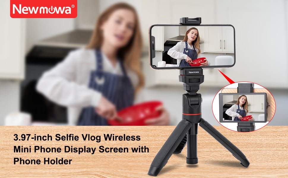 Newmowa 3.97” Vlog Selfie Phone Monitor Screen with Magnetic Phone Holder, Phone Rear Camera Selfie Accessory for Selfie, Vlog, TikTok, Live Stream, Compatible with iPhone (Wireless Remote for iPhone) - Amazing Gadgets Outlet