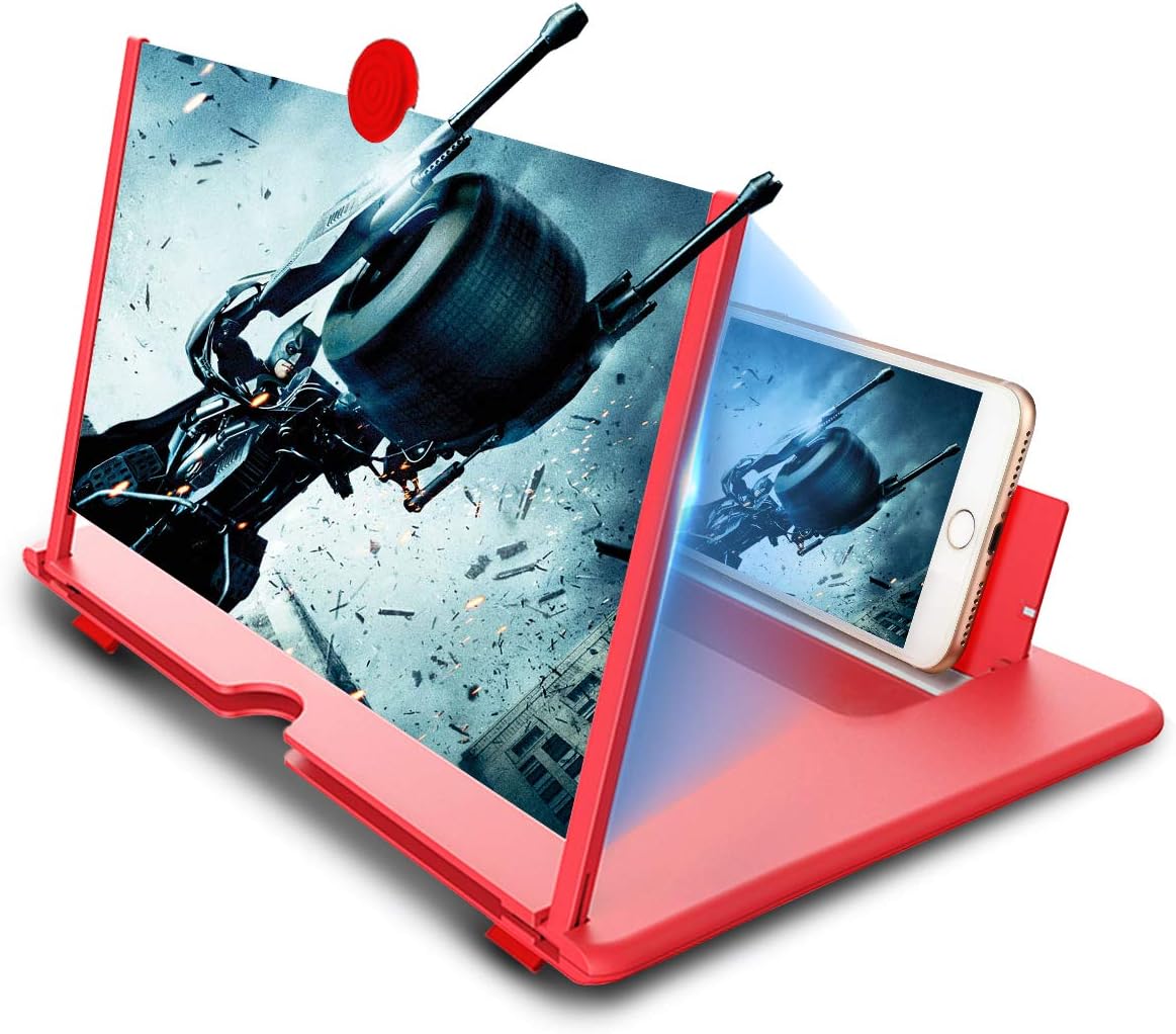 Newseego 12" Phone Screen Magnifier, HD Mobile Phone Amplifier with Foldable Stand Holder 3D Anti - Radiation Movies Video Expanders Phone Magnifier Screen with Pull Design for All Smartphone - Red… - Amazing Gadgets Outlet