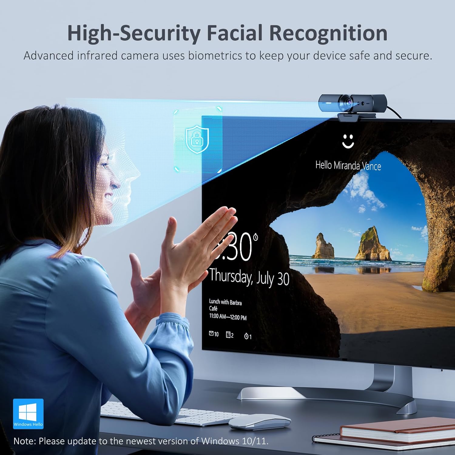 NexiGo HelloCam, 1080p Webcam with Windows Hello and Microphone, True Privacy with Patented Automatic Shutter, Facial Enhancement, HD USB Webcam Camera for PC, Video Calling, Recording, Conferencing - Amazing Gadgets Outlet