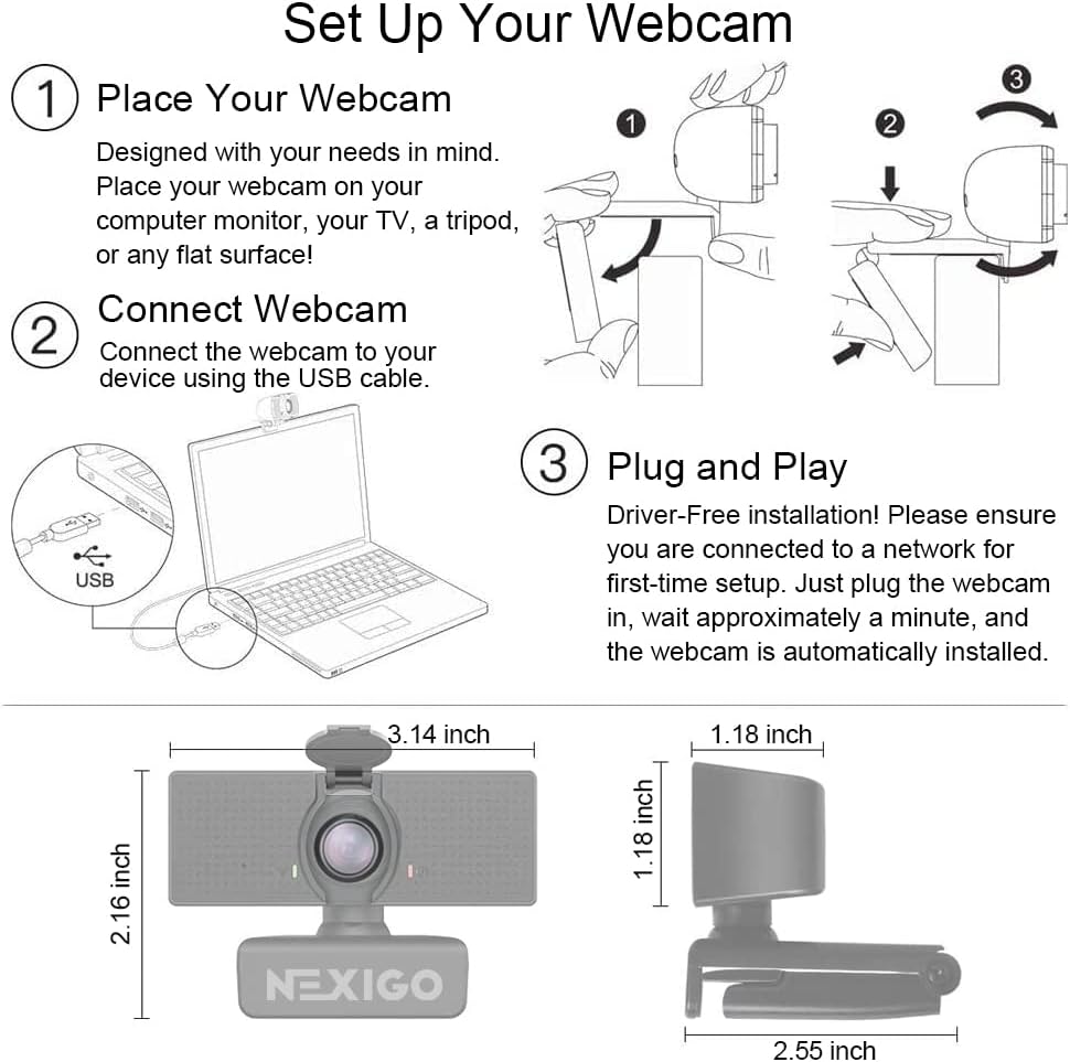 NexiGo N60 1080P Webcam with Microphone, Adjustable FOV, Zoom, Software Control & Privacy Cover, USB HD Computer Web Camera, Plug and Play, for Zoom/Skype/Teams, Conferencing and Video Calling - Amazing Gadgets Outlet