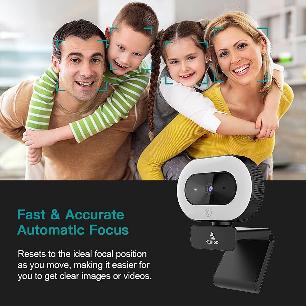 NexiGo StreamCam N930E with Software, 1080P Webcam with Ring Light and Privacy Cover, Auto - Focus, Plug and Play, Web Camera for Online Learning, Zoom Meeting Skype Teams, PC Mac Laptop Desktop - Amazing Gadgets Outlet