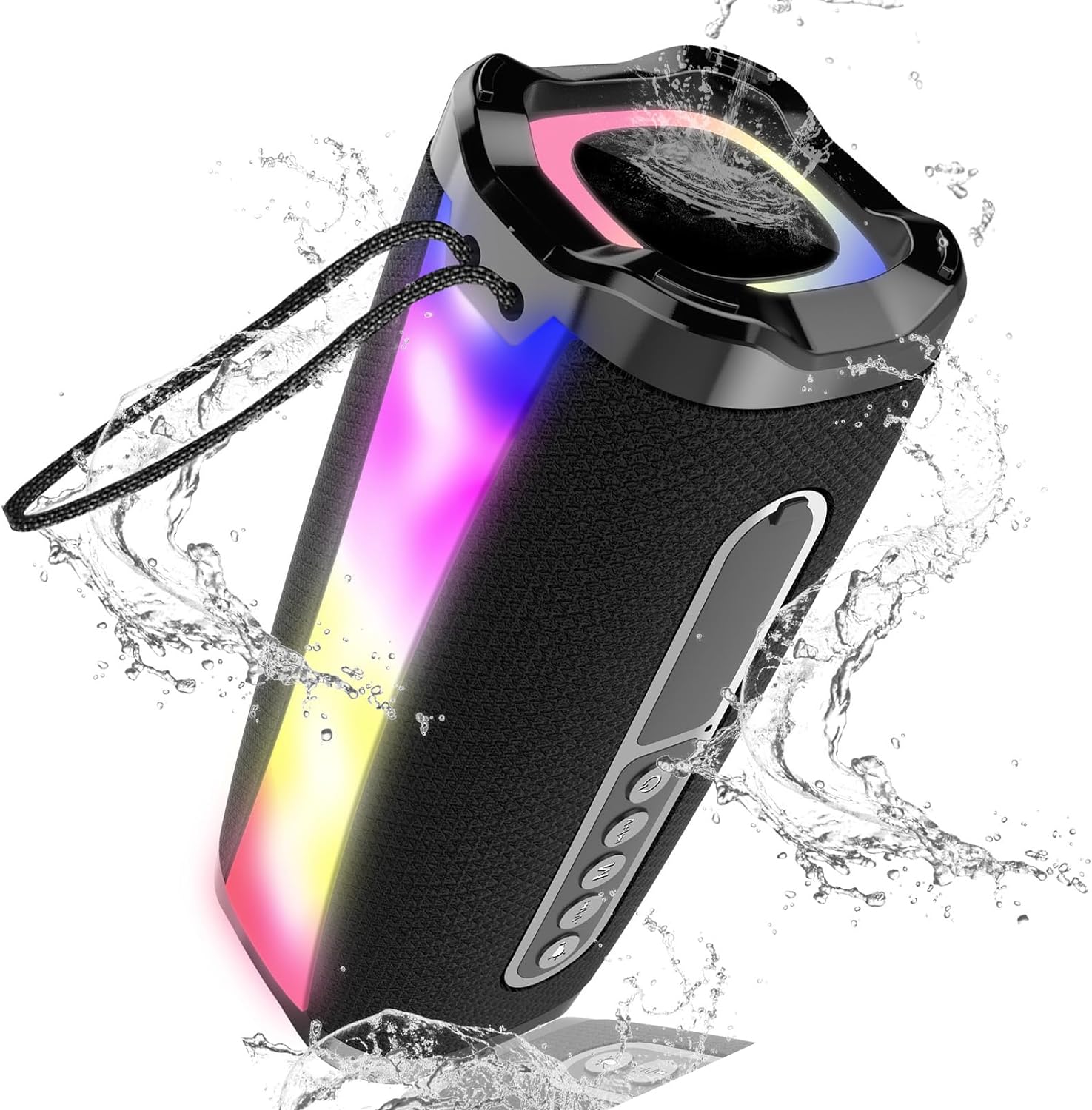 neza Portable Bluetooth Speakers, 20W HD Loud Stereo Sound Wireless Speaker, 18H Playtime Bluetooth 5.1 Speaker with RGB Flashing Lights, IPX7 Waterproof Speakers for Travel/Home/Outdoors, Black - Amazing Gadgets Outlet