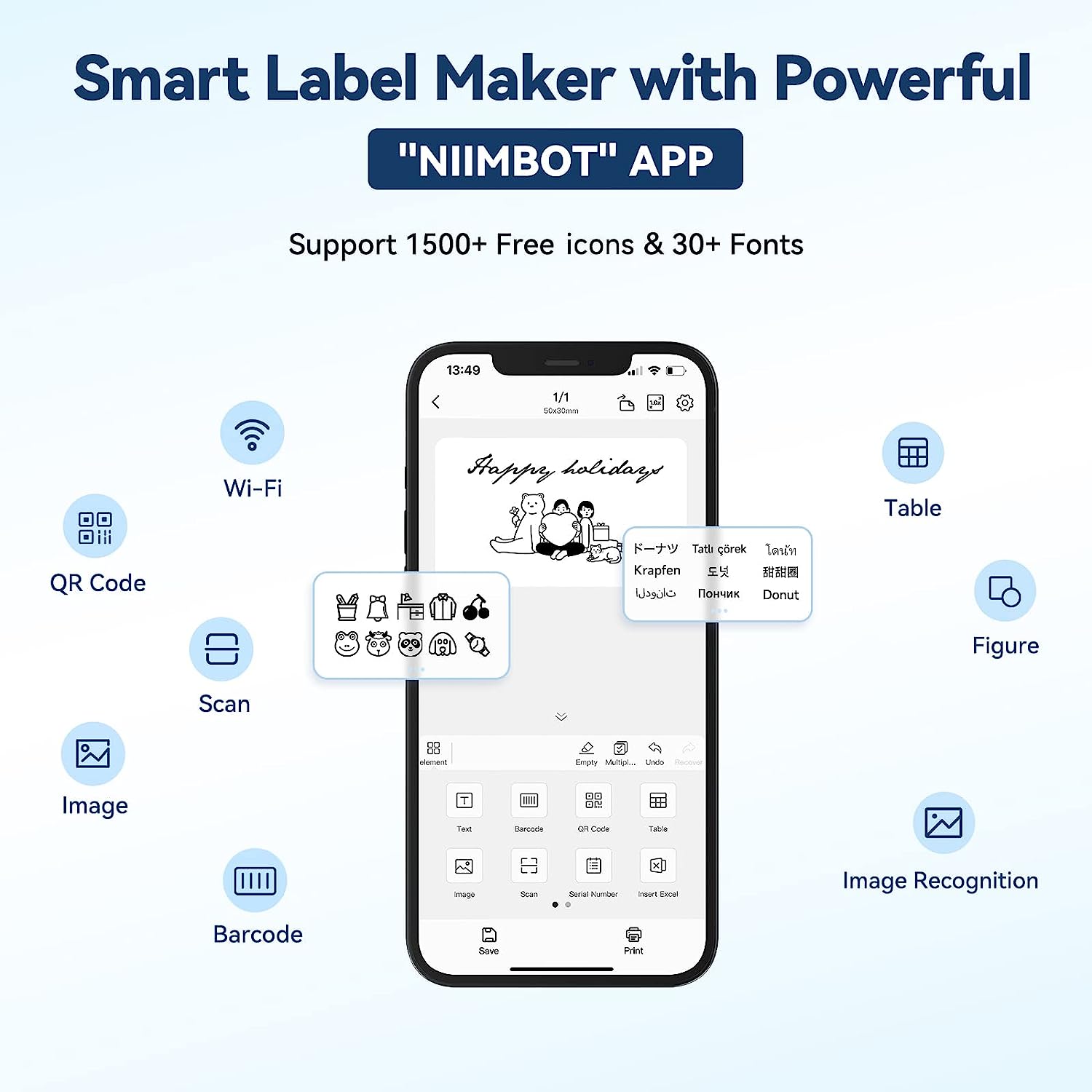 NIIMBOT B1 Label Maker Machine with 1 Roll Starter Tape, Bluetooth Label Printer Thermal Labeler Sticker Printing Size 20 - 50mm Compatible with iOS & Android for Retail, Office, Supermarket (Blue) - Amazing Gadgets Outlet