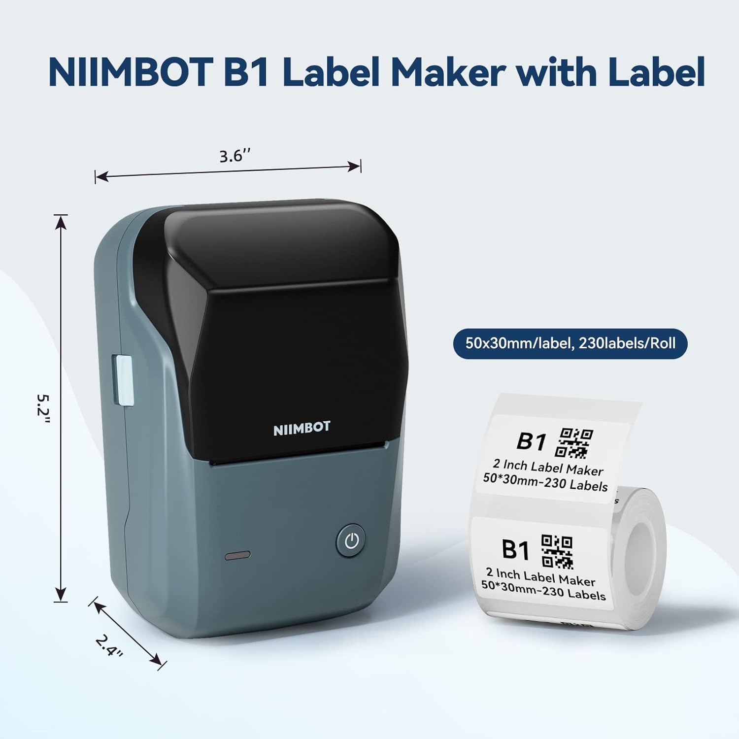 NIIMBOT B1 Label Maker Machine with 1 Roll Starter Tape, Bluetooth Label Printer Thermal Labeler Sticker Printing Size 20 - 50mm Compatible with iOS & Android for Retail, Office, Supermarket (Blue) - Amazing Gadgets Outlet